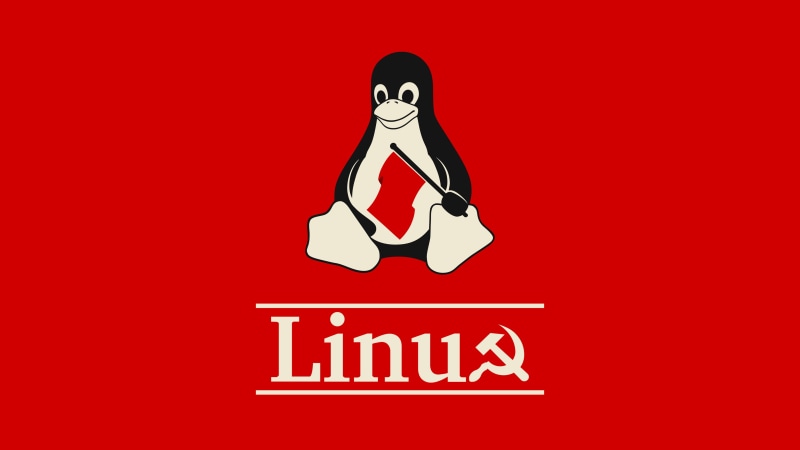 Tux, 4K, FoxyRiot, socialism, Linux, red, hammer and sickle