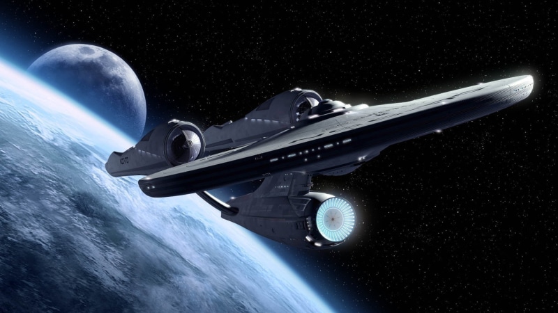 air vehicle, space exploration, aerospace industry, night, motion, technology, 1080P, mode of transportation, star, spaceship, digital art, Star Trek