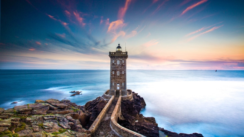 rocky, kermorvan lighthouse, lighthouse, lighthouse of kermorvan, bretagne, brittany, kermorvan , coast, france, sea, europe, 4K, le conquet, sky