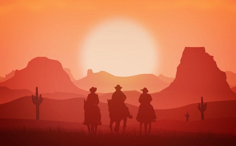 cowboys, Landscape, flatdesign, Vector Art, Sunset, Artwork, Riding, Western, 4K, Aero, Horse, Silhouette