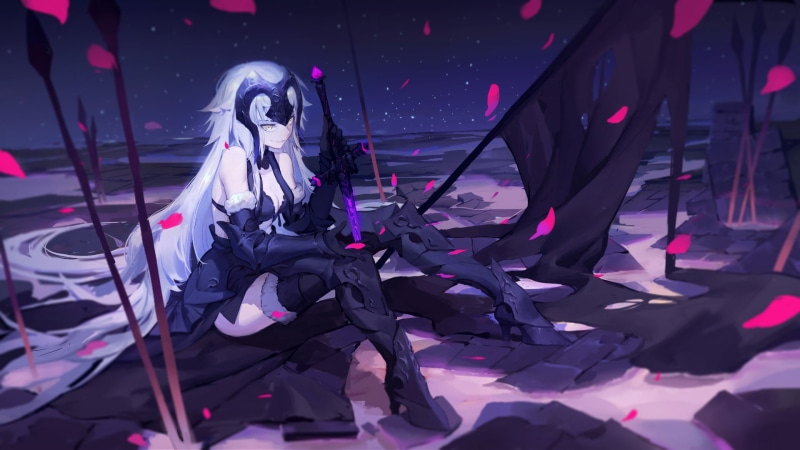 Girl, Dress, Anime, Sitting, Avenger (Fate/Grand Order), Jeanne dArc Alter, Boots, Thigh Highs, Fate/Grand Order, Jeanne dArc (Fate Series), Ruler (Fate/Apocrypha)