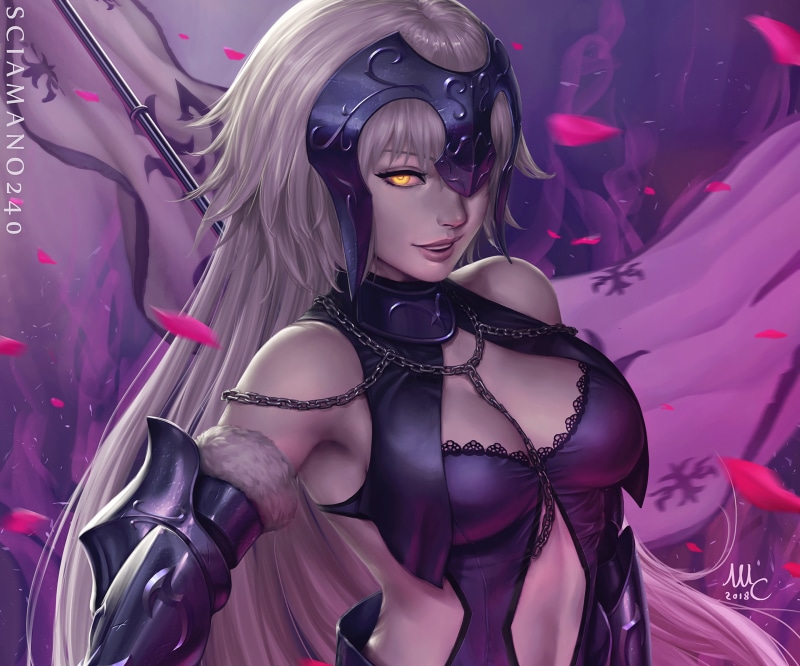 white hair, long hair, Fate/Grand Order, video games, yellow eyes, 2K, Fate Series, Avenger (Fate/Grand Order), anime girls, flag, Jeanne (Alter) (Fate
