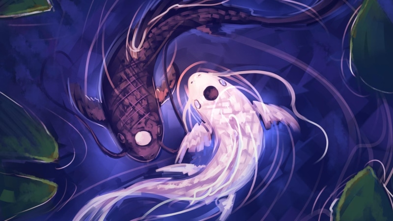 artwork, Yin And Yang, 1080P, Avatar: The Last Airbender, water, lake, Lily Pads, fish, fantasy Art