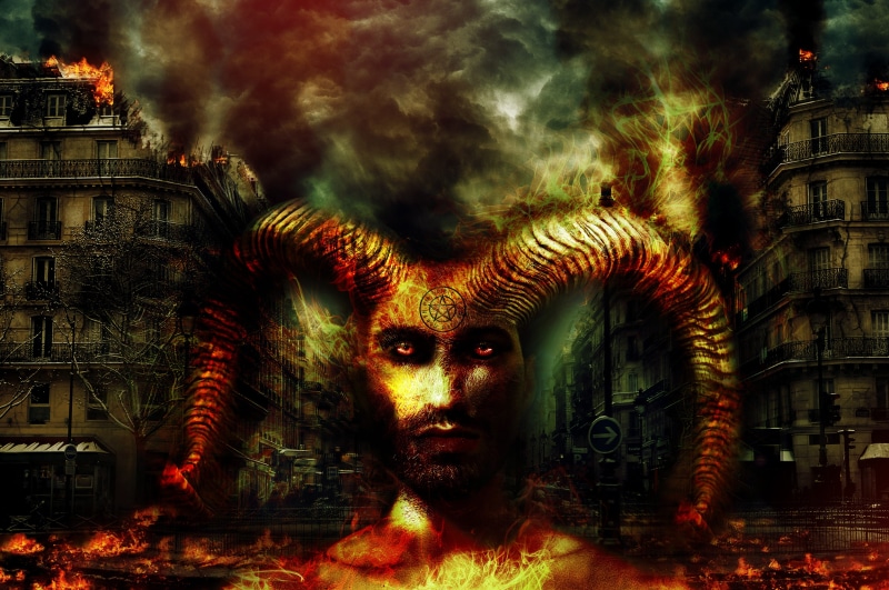 digital, demon - fictional character, built structure, inflamed, fear, 5K, flames, brule, burn, orange, evil, digital composite, architecture, spooky