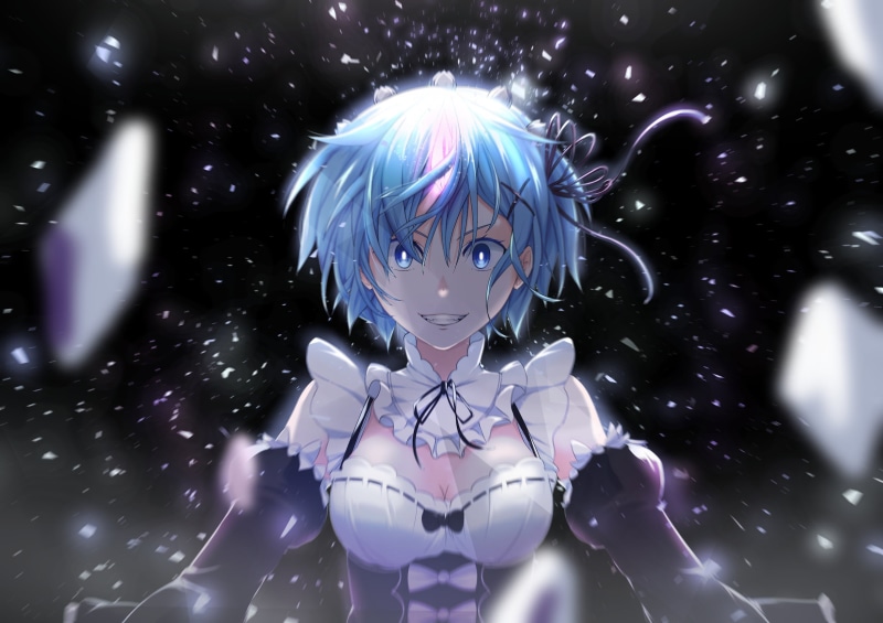 Rem (Re: Zero), arts culture and entertainment, female, purple, indoors, no people, close-up, maid outfit, illustration, looking at viewer, black background
