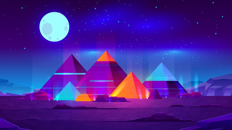 Pyramid, 4K, Night, Minimalist, Artistic, Moon