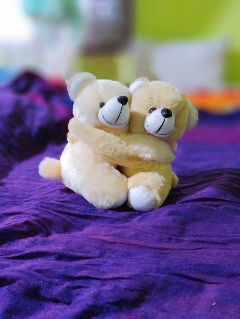 stuffed, romantic, indoors, softness, art and craft, sweet, creativity, stuffed toy, purple, cute, love, focus on foreground, couple teddy, still life