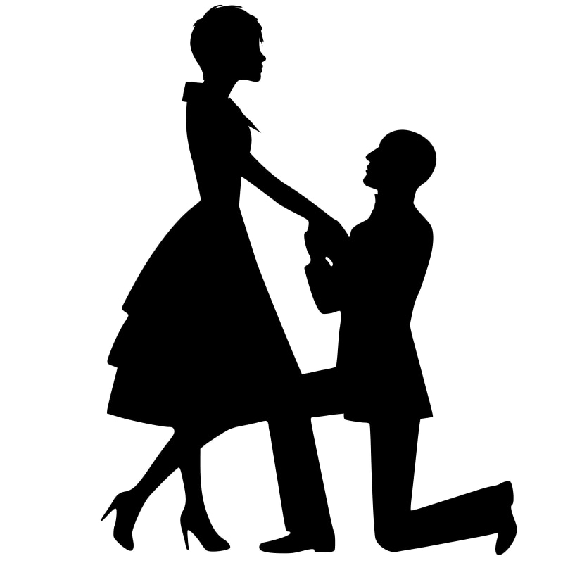 gesture, engagement, couple, wife, cut out, romance, woman, give, standing, men, man, two, hold, fall in love, indoors, real people, full length, white background