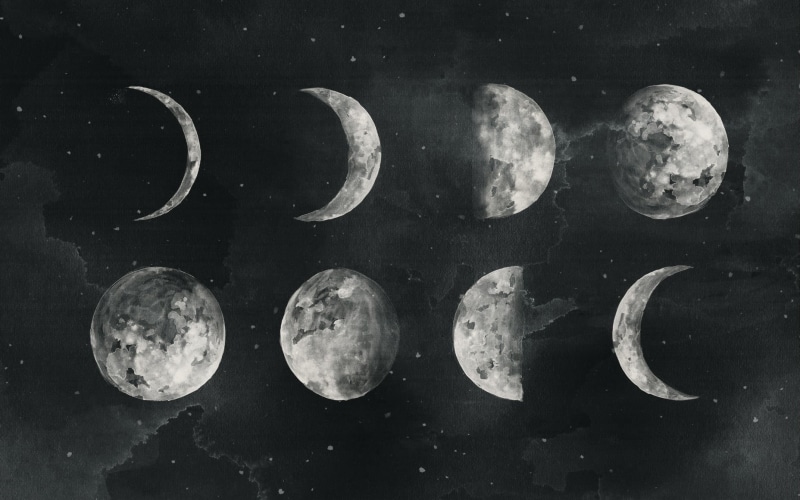 waning, indoors, sea, black color, water, studio shot, rock, crescent moon, night, close-up, underwater, no people, backgrounds, Moon, side by side
