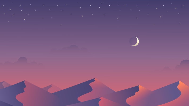 Desert, Half moon, design, Dunes, sky, flying, backgrounds, tranquility, moon, 5K, crescent, purple, astronomy, night, Stars, scenics - nature, pink color