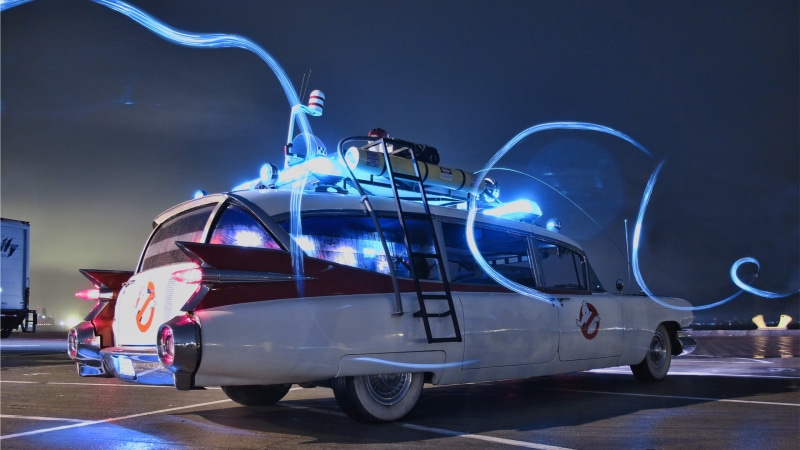 blue, speed, white, 1080P, architecture, futuristic, nature, traffic, Cadillac Miller Meteor, motor vehicle, lighting Equipment, city, art and craft