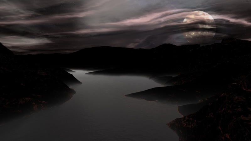 loch, full moon, 8kuhd, 8k, landscape, darkness, creepy, moon, lake, 8K, cloud, sky, water, 8k uhd, mountain lake, calm, twilight, supermoon, nature