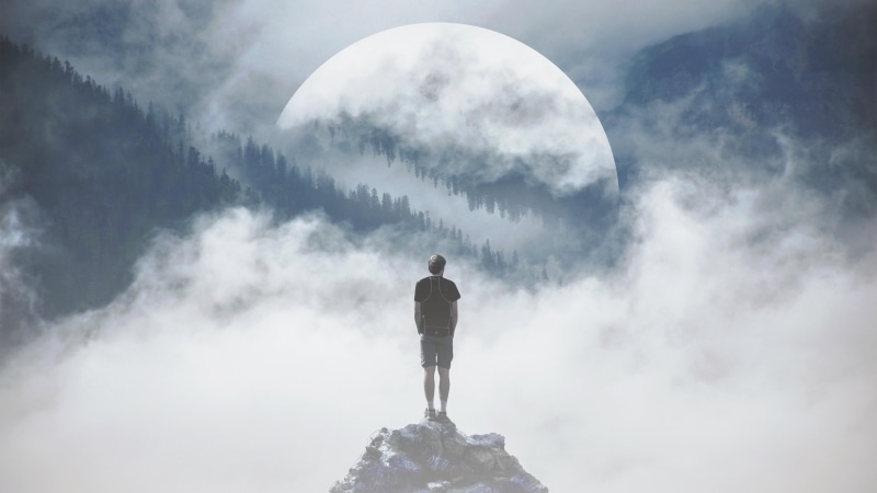 supermoon, forest, valley, full moon, moon, foggy, fog, 5K