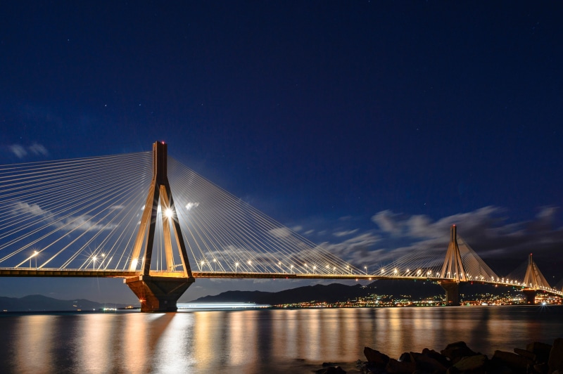 Ρίου, photography, blue, Peloponnisos, long exposure, ke, GR, light, 4K, famous Place, cityscape, bridge - Man Made Structure, Ellada, full moon, suspension Bridge