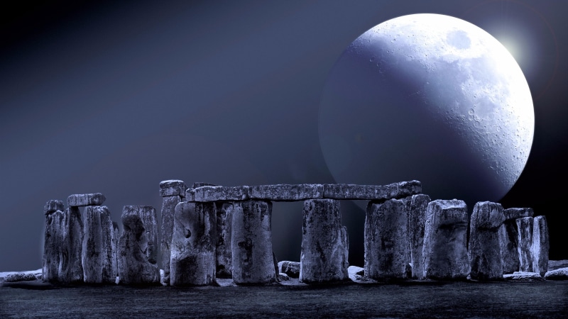 photoshop, moon, darkness, enormous, photoshop art, unbelievable, night, 4K, stonehenge, supermoon, fantasy art, full moon