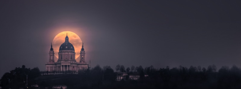 outdoors, building, place of worship, turin, forest, supermoon, Italy, concrete, Holidays, no people, sky, Halloween, Mystic, silhouette, architecture