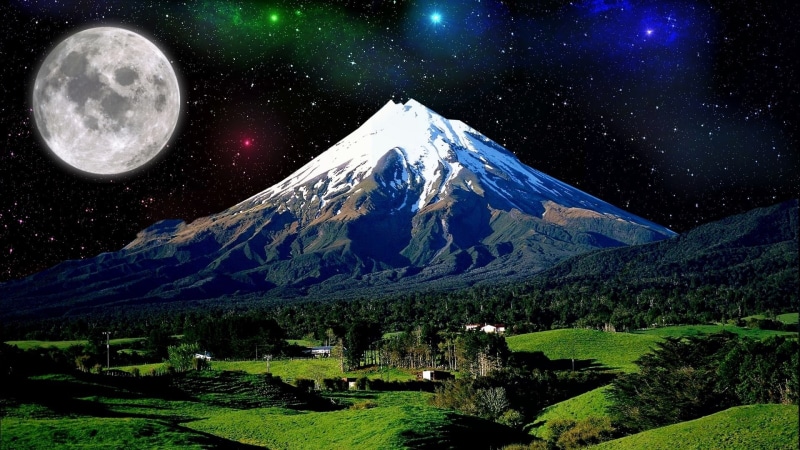 moon, fantasy art, full moon, night, photoshop, mountain, 1080P, supermoon