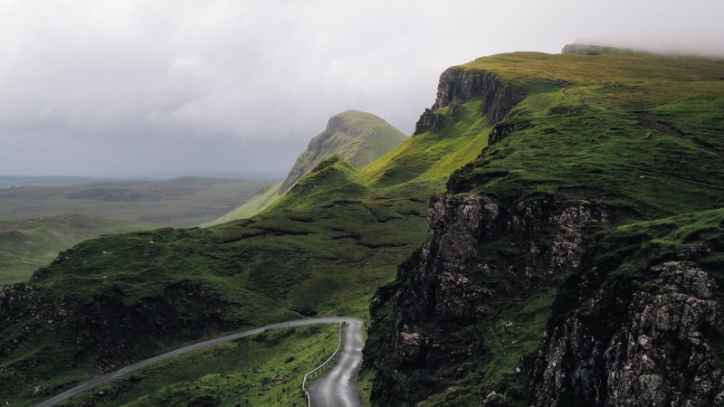 fog, mountain peak, sky, outdoors, day, green color, formation, nature, land, scenics - nature, environment, 4K, mountain range, landscape, rock, no people