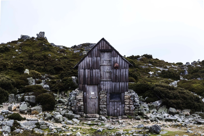 tree, nature, architecture, wood - Material, outdoors, beauty in nature, broken down, rock - object, built Structure, 5K, old, Tasmania, sky, rural Scene