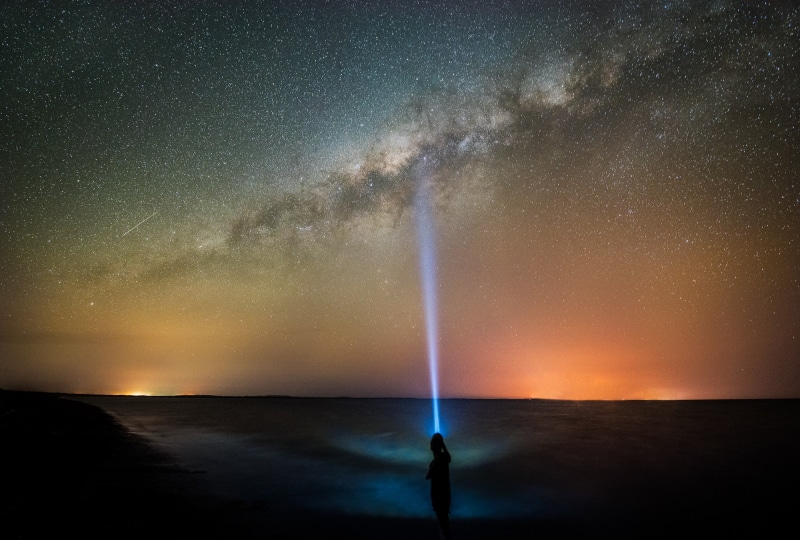 star Shape, way, backgrounds, scenics - nature, galaxy, boy, flashlight, water, silhouette, shiny, nature, blue, sea, nebula, light - Natural Phenomenon