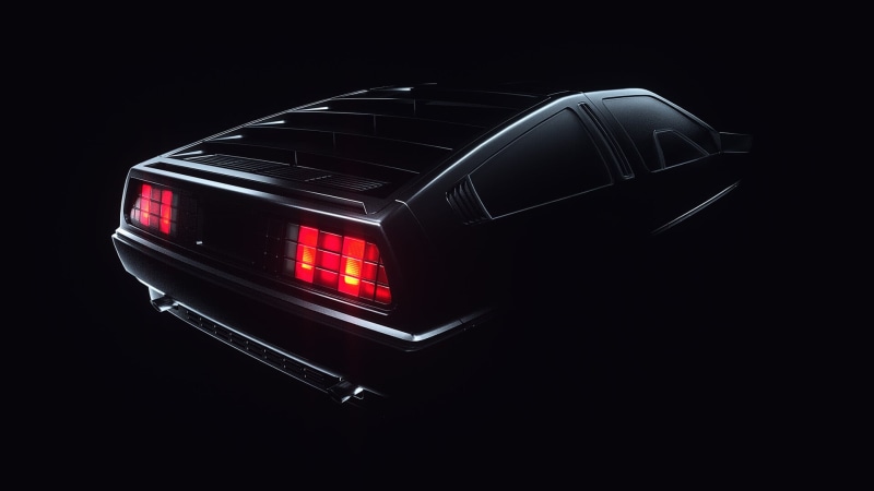 DeLorean, shadow, DMC, digital art, flashlight, 1080P, black background, car, lights, lines, black, DMC DeLorean