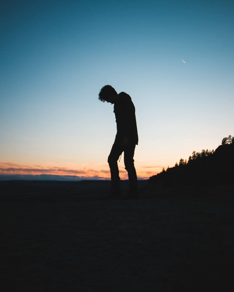 evening, cloud, side view, lifestyles, copy space, outdoors, orange color, standing, one person, nature, men, sunset, guy, beauty in nature, real people