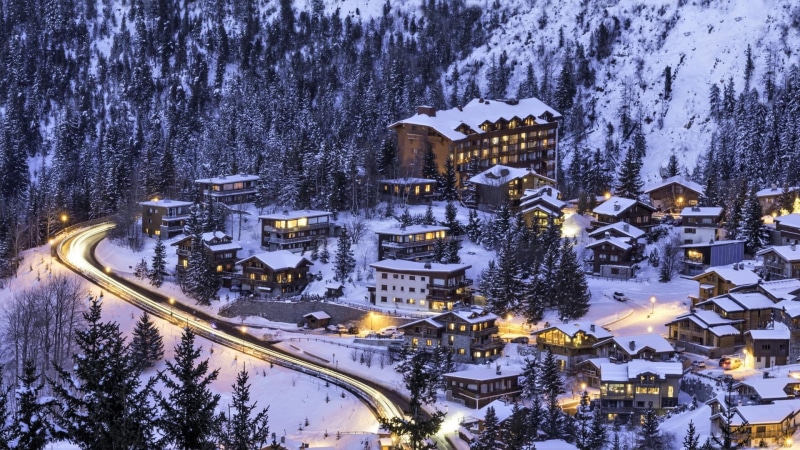 high angle view, building exterior, france, night, tree, architecture, extreme weather, built structure, plant, 1080P, europe, town, courchevel, city