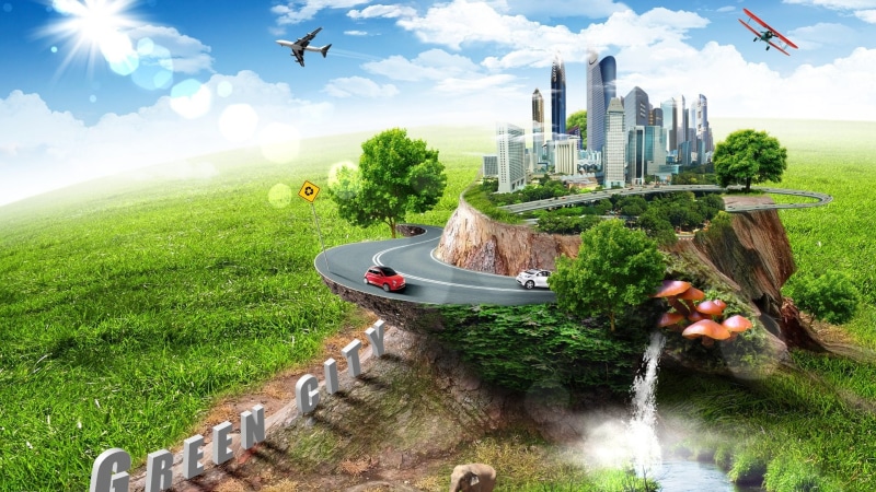Trees, water, building, digital art, grass, 1080P, motorcycles, 1920x1080 px, x, Airplane, sky, px, harley, art, hd, davidson, digital, car