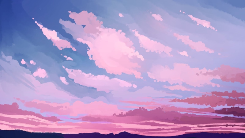 painting, minimalism, 1080P, clouds, artwork, pink, sky
