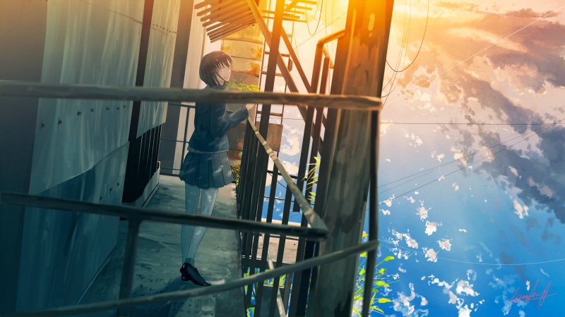 anime, sunset, 5K, anime girls, moescape, sky