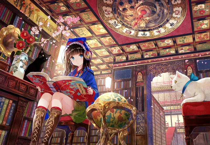 library, moescape, 1080P