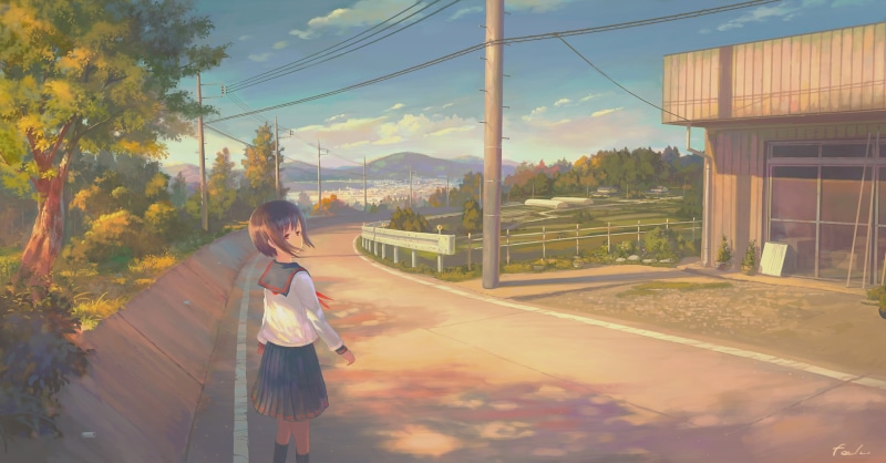 sky, school uniform, anime girls, 1080P, original characters, clouds, moescape, landscape