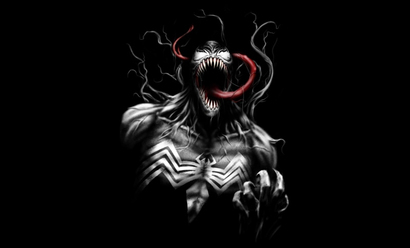 Black, Venom, 4K, Fan art, Dark background, Minimal, 4K