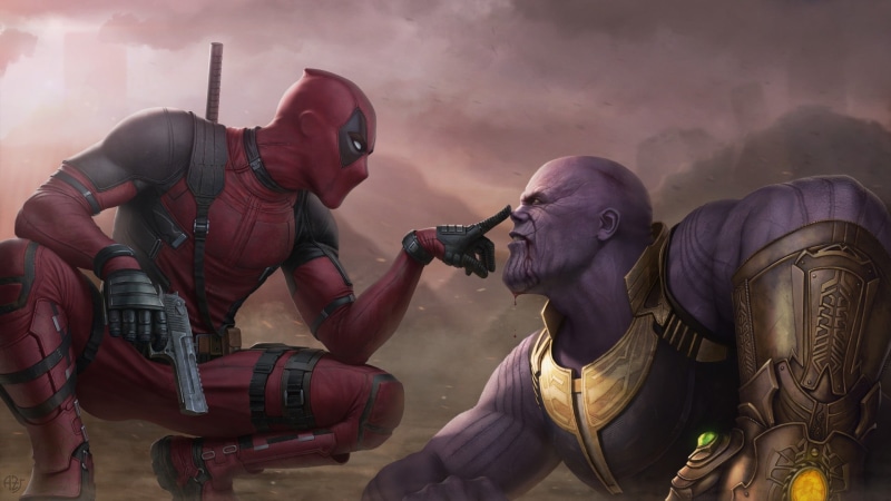 Deadpool, gun, Marvel Comics, Male, antiheroes, blood, 1080P, Thanos