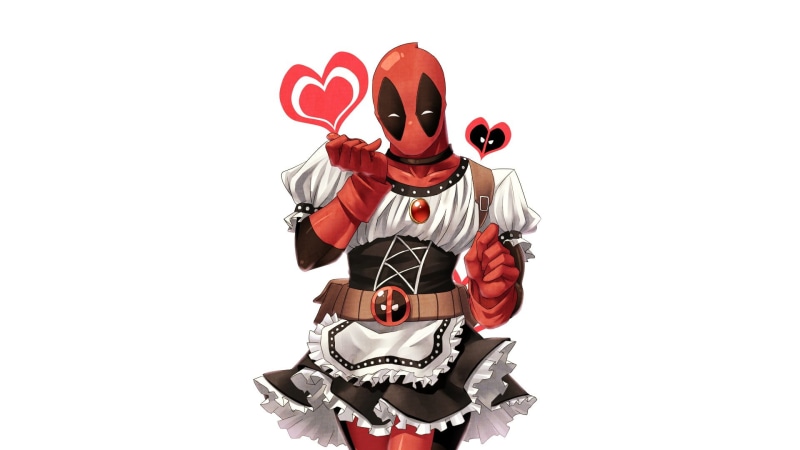 indoors, red, antiheroes, representation, maid outfit, celebration, event, clown, craft, one person, Deadpool, studio shot, cut out, 1080P, costume, white background