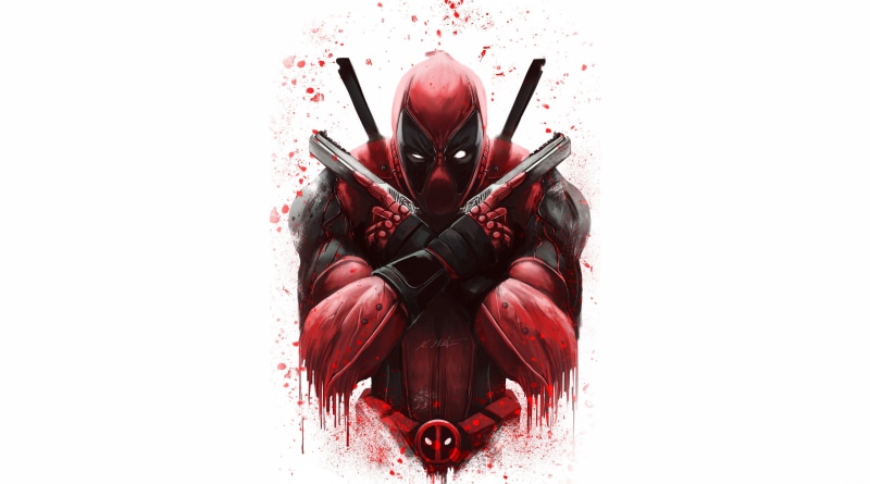 white background, Deadpool, gun, antiheroes, simple background, 2K