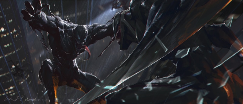 Marvel Comics, outdoors, creature, Venom, 1080P, metal, motion, side view, no people, occupation, night, backgrounds, long exposure, technology, nature