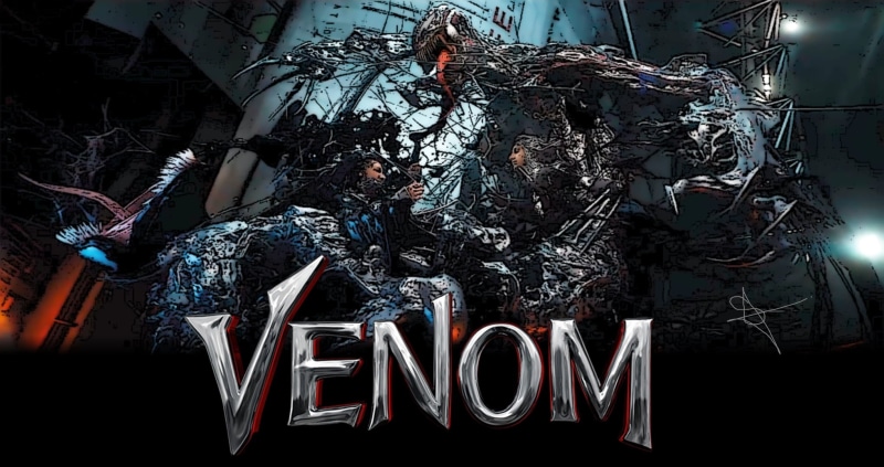 teeth, Tom Hardy, Sony, Riot (Symbiote), building exterior, text, arts culture and entertainment, illuminated, representation, nightlife, Symbiote, 1080P
