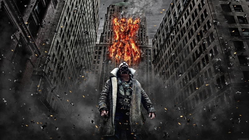 red, waist up, motion, The Dark Knight Rises, protection, burning, real people, dress, heat - temperature, Tom Hardy, traditional, day, fire, architecture