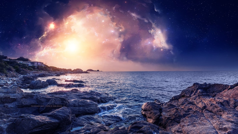 dreamscape, digital art, nebula, 1080P, waterscape, Ellysiumn