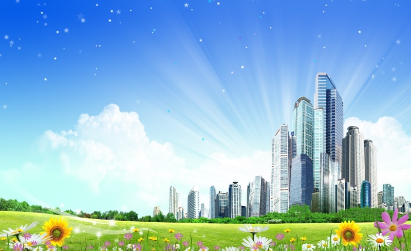 color, outdoors, nature, building, Summer, built structure, office, financial district, sky, tower, city, assorted, green, modern, flowers, Creative, green color