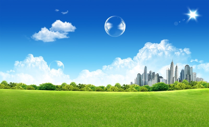 landscape, Seasons, moon, tree, nature, scenics - nature, grass, green color, no people, blue, sky, field, 1080P, Dreamscape, green, Spring, office building exterior