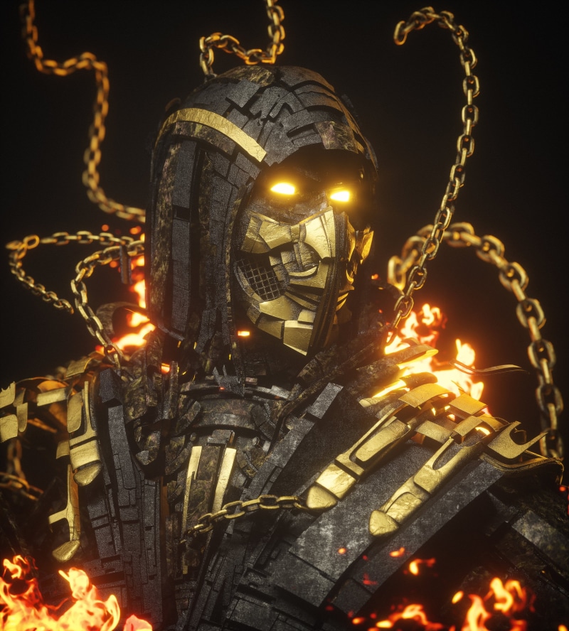 Mortal Kombat, gold, dark, 2K, Scorpion (character), Mortal Kombat 11, billelis