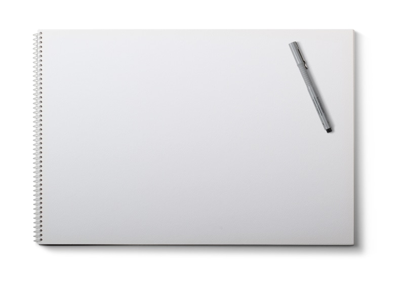 pad, sheet, 4K, pen, silver colored, note pad, studio shot, clean, white, paper, desk, copy space, office, business, education, communication, document