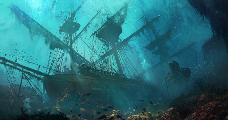 1080P, fantasy Art, drawing, sea, Sinking Ships, ship