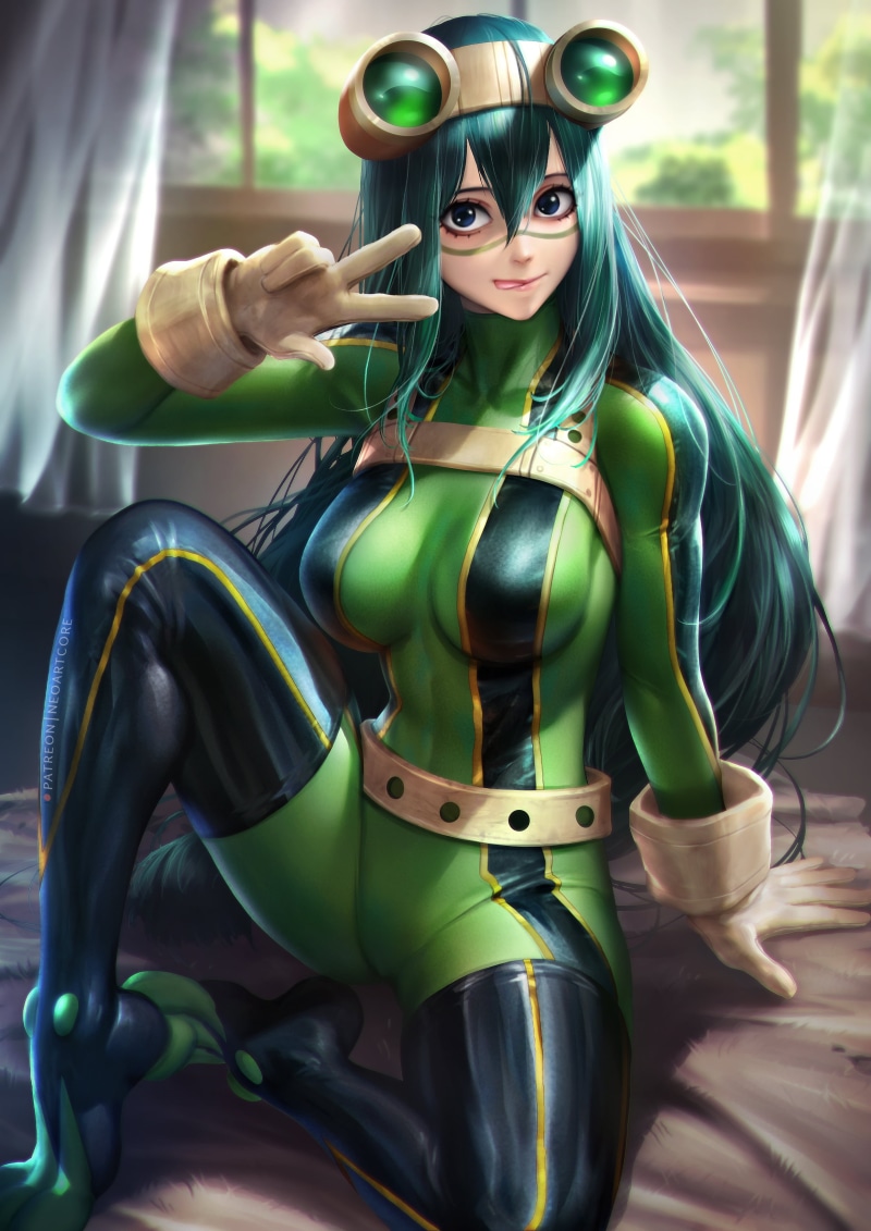 costumes, artwork, anime girls, anime, depth of field, digital art, fan art, dark hair, drawing, goggles, smiling, fantasy girl, 2K, My Hero Acadamia
