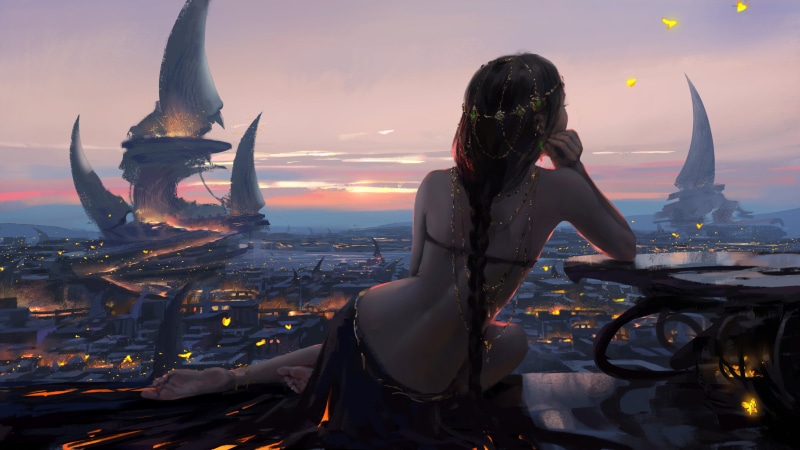 WLOP, digital, 4K, fantasy girl, Ghost + Blade, comics