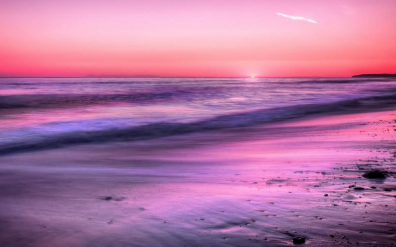 magenta, 1080P, sunset, beach