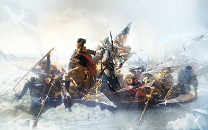 spirituality, George Washington, rowers, performance, boat, sunlight, music, representation, discovery, people, belief, paper, Assassins Creed, man, full length