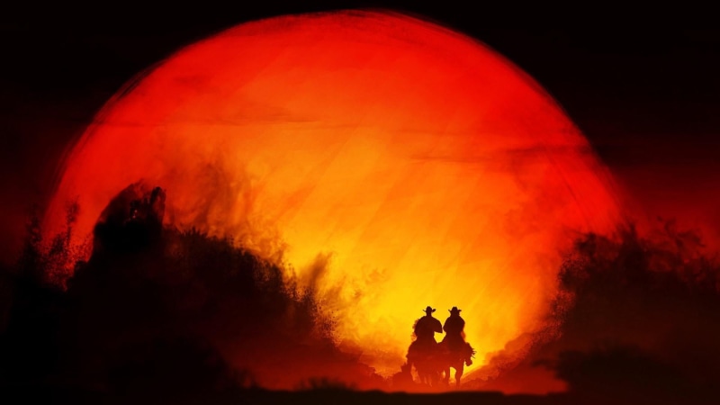 fire, horseride, heat - temperature, fire - natural phenomenon, riders, sunset, nature, wild west, cowboy, dust, standing, cowboys, silhouette, men, dusk